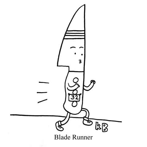 In this pun on the movie Blade Runner, we see a knife running. 