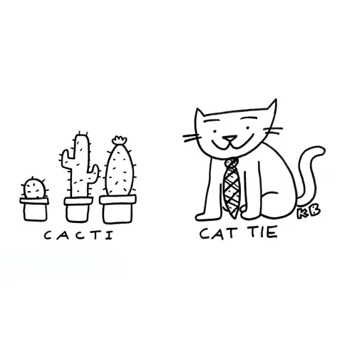 In this comparison cartoon, we see a bunch of cacti next to a cat in a tie. 