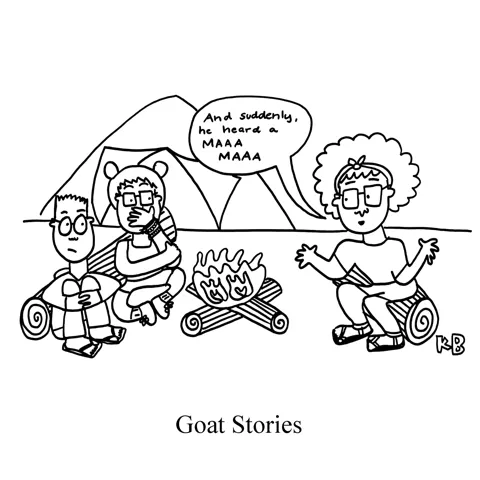 A camp counselor tells a scary story to campers around a fire, but it's not about ghosts. It's about goats. 