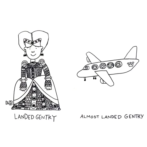 An aristocrat from the landed gentry stands next to an airplane filled with aristocrats - the almost landed gentry 