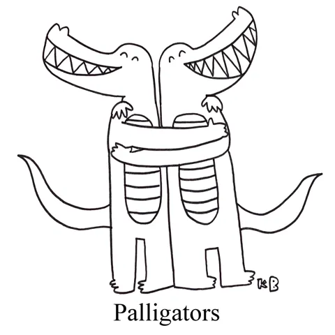 Two alligators are such great pals that they share a hug. 