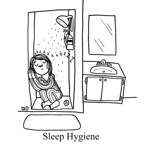 In this pun on sleep hygiene, we see a person double tasking: sleeping while taking a shower.