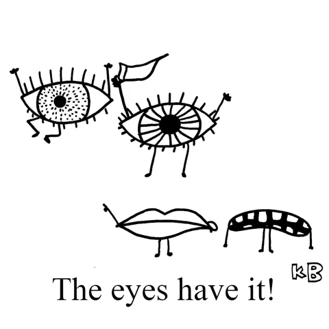 In this pun on the phrase "The ayes have it," we see the eyes (body part) playing the mouths in a game of capture the flag, and it seem the eyes have it ("it" being the flag).