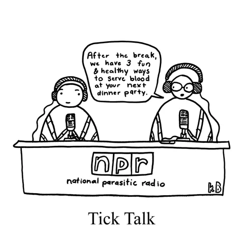 In this pun of Tik Tok, two ticks host an NPR show about healthy and fun ways to cook with blood at your next dinner party. 