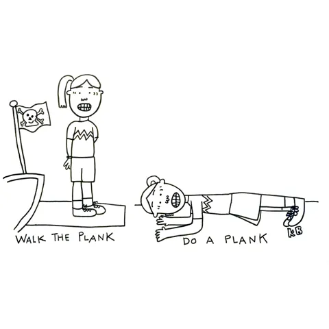 In this comparison cartoon, we see a person walking the plank on a pirate ship next to them doing a plank at a gym. It's a toss-up over which is worse. 
